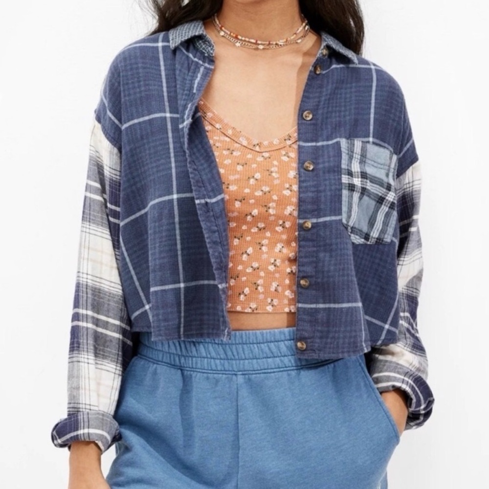 AE - Patchwork Crop Button Up Shirt